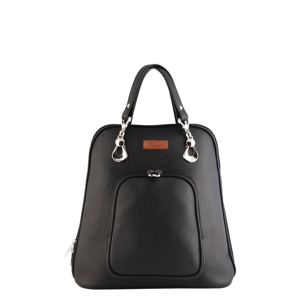 Women’s Black Vegan Leather Backpack – Top Handle Daypack